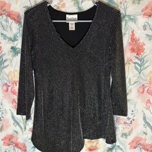 Vintage NorthStyle Women's Top in Black and Silver Stripes